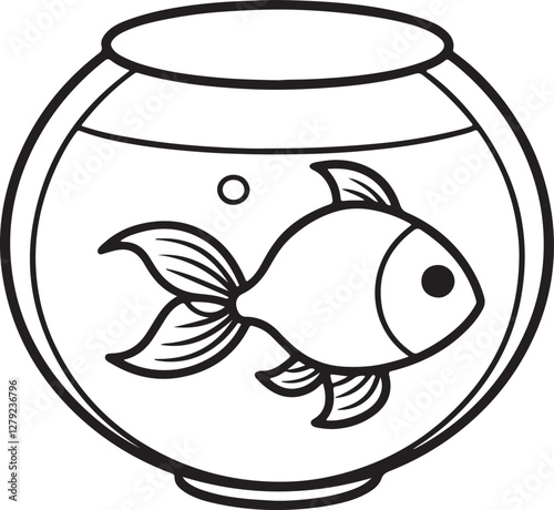 Goldfish in a Bowl line art, black outline, vector and illustration, line art and outline