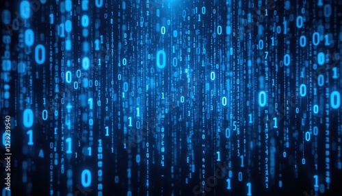 Wallpaper Mural Abstract Digital Matrix with Blue Binary Code Falling Downward Torontodigital.ca