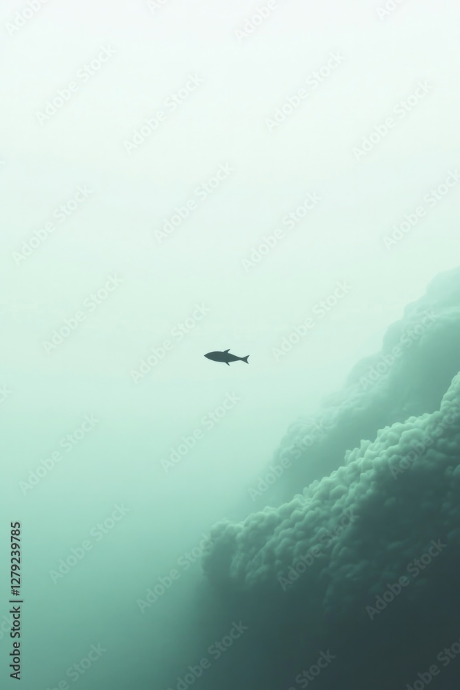 Lonely fish swims through tranquil underwater landscape, surroun Lonely fish swims through tranquil underwater landscape, surroun