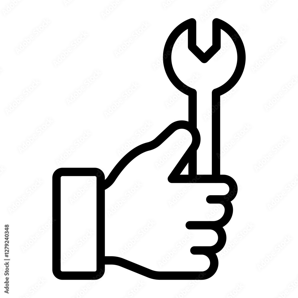 Wrench in Hand Vector Line Icon Design Wrench in Hand Vector Line Icon Design