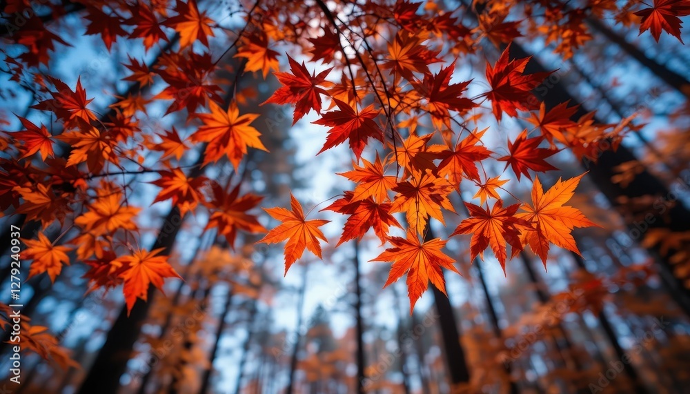 Bright Red Maple Leaves Against a Soft Blurred Background in Autumn