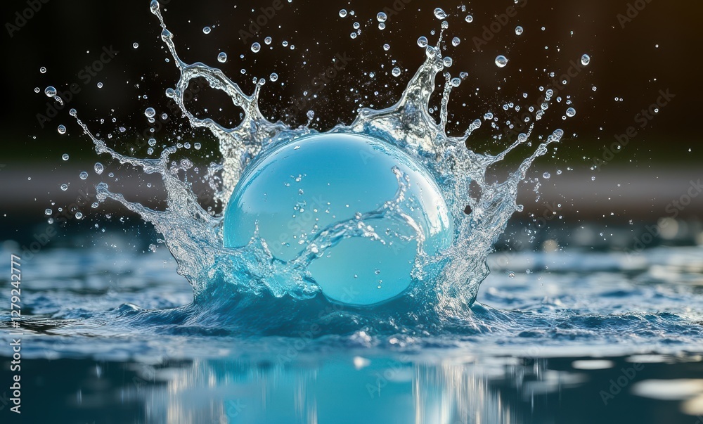 Blue sphere splashing in water Blue sphere splashing in water