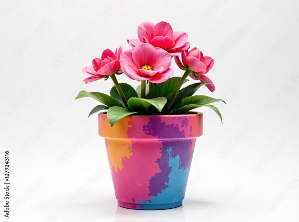 Modern Spray Painted Flower Pot Display -  Colorful & Bold