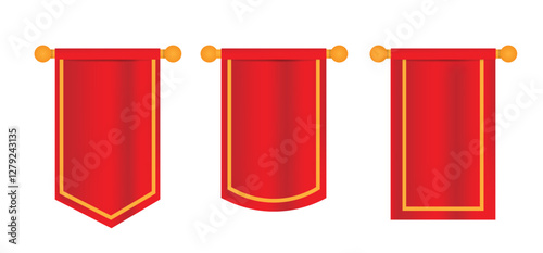 Medieval Pennant Banner Flag in Red Set. Graphic design elements and resources, decoration elements concept vector art