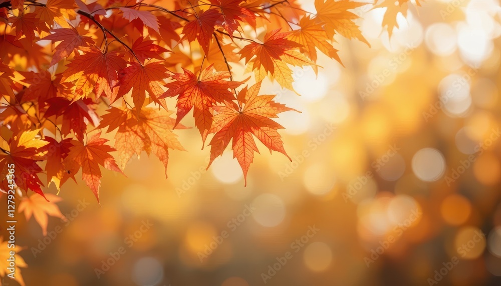 Bright Orange Maple Leaves Glowing in Warm Autumn Sunlight Bright Orange Maple Leaves Glowing in Warm Autumn Sunlight