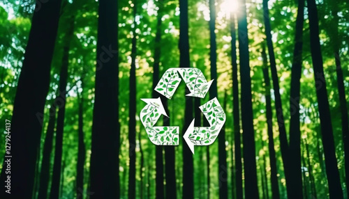 Recycling sign in the forest. 