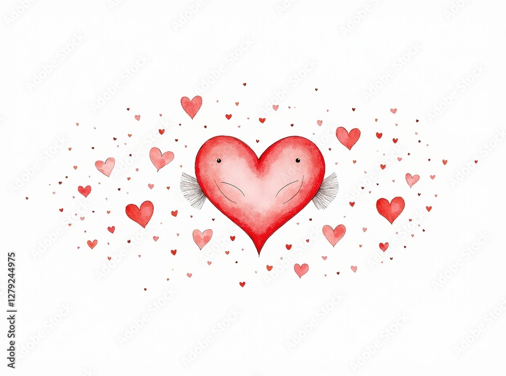 Romantic Watercolor Fish Heart Design Romantic Watercolor Fish Heart Design