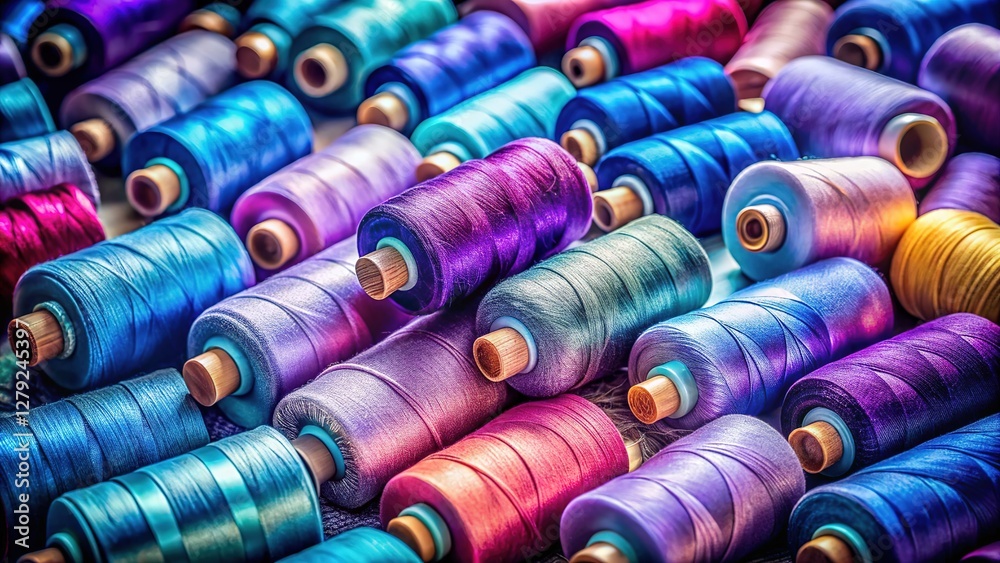 Rustic, colorful thread spools in deep purples and blues. Rustic, colorful thread spools in deep purples and blues.