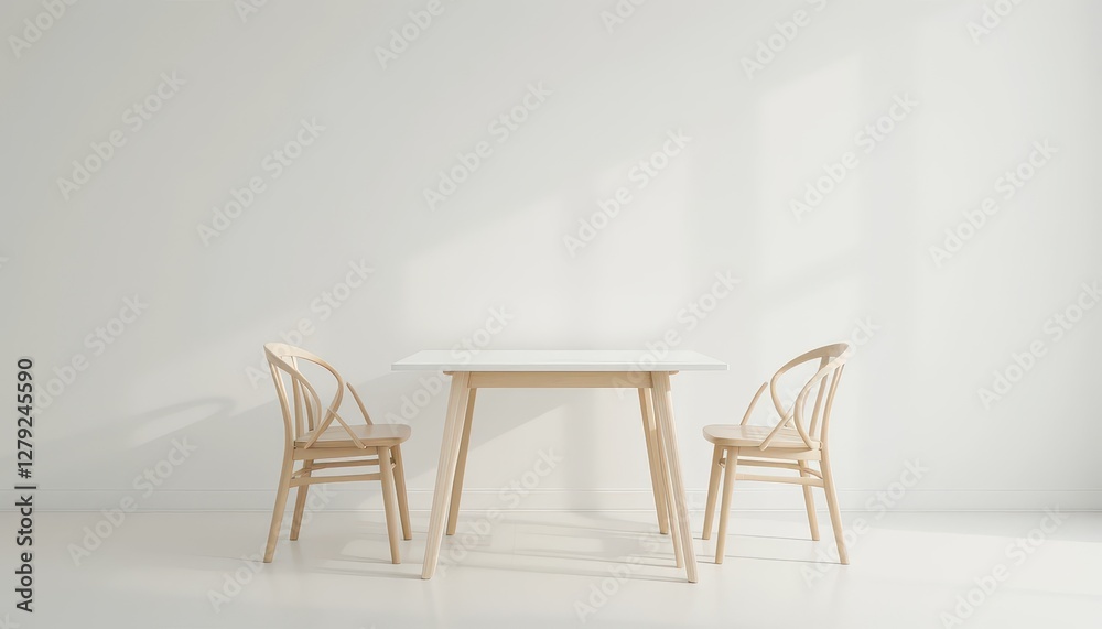 Fototapeta premium Minimalist Dining Area with Wooden Chairs and Bright Interior Light