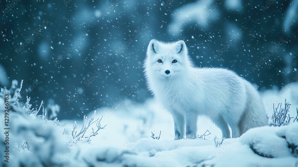 A beautiful snow fox in its natural habitat, hunting for prey to feed itself, a winter fox living in snowy forests with stunning white fur. A beautiful snow fox in its natural habitat, hunting for prey to feed itself, a winter fox living in snowy forests with stunning white fur.