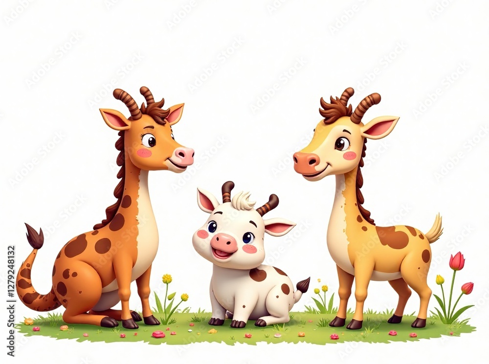 Naklejka premium Whimsical Farmyard Animal Doodle Art Prints - Bright & Bold