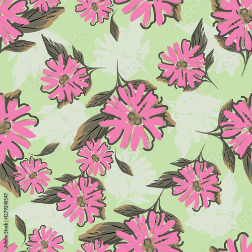 Vintage seamless floral pattern. Ditsy style background of small flowers. Small blooming flowers scattered over a white background. Stock vector for printing on surfaces and web design