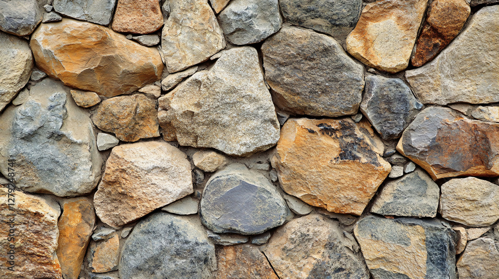 A close up view reveals a rustic stone wall texture A close up view reveals a rustic stone wall texture