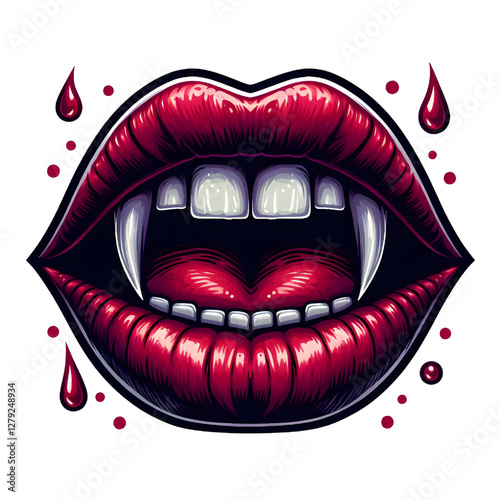 illustration of vampire lips with teeth isolated on white