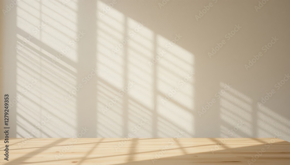Obraz premium Soft Light and Shadow Patterns on a Minimalist Wooden Table Surface