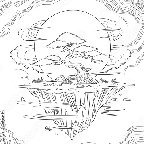 tree and sun coloring page 