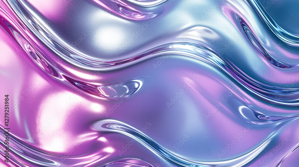 Fototapeta premium Abstract chrome wave patterns create mesmerizing reflection of colors