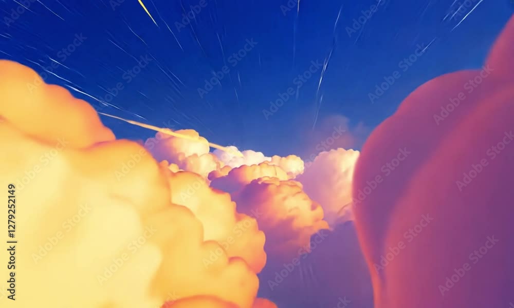 flying through the clouds above the sky