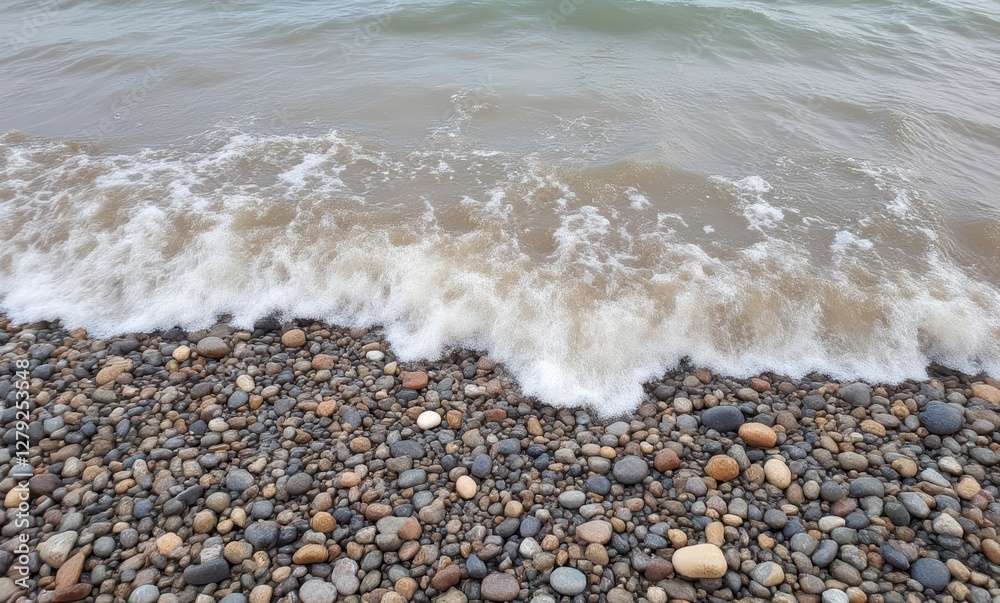 Calm sea wave crashing on pebbled shore Calm sea wave crashing on pebbled shore