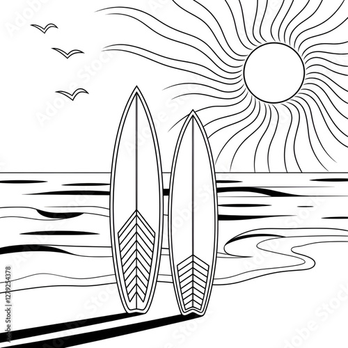 surfing the waves and sun coloring page 