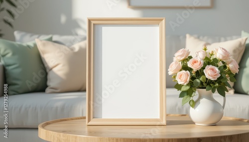 Elegant Frame and Fresh Roses in Cozy Living Room Setting