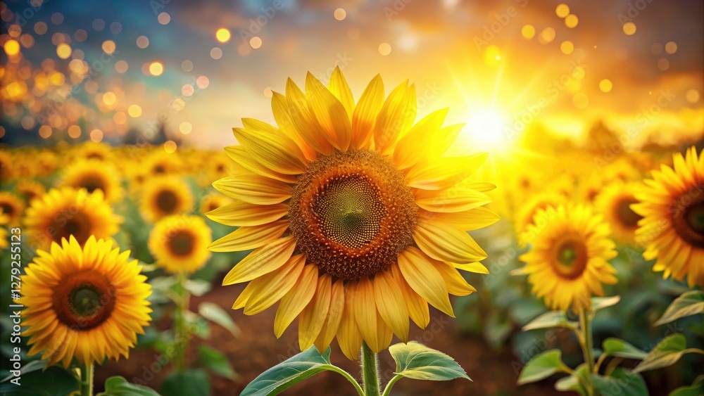 Obraz premium Sunflowers Bokeh Background, Floral Border, Summer Garden, Beautiful Sunflower Photography, Artistic Bokeh Effect