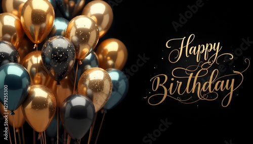 Wallpaper Mural Black Gold balloons happy birthday card vector, happy birthday card background, boy birthday template abstract, gold details	 Torontodigital.ca