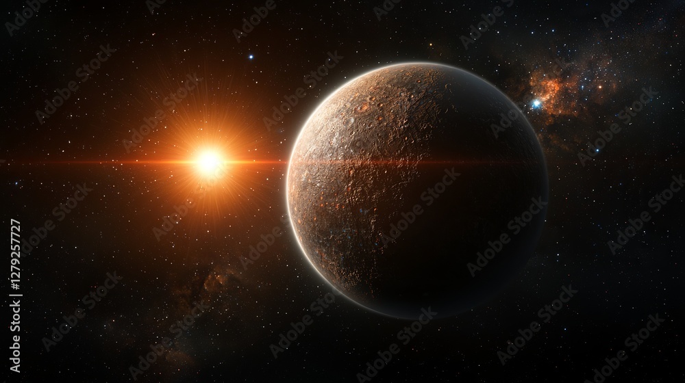 A stunning view of a distant planet illuminated by the warm glow of a nearby star. A stunning view of a distant planet illuminated by the warm glow of a nearby star.