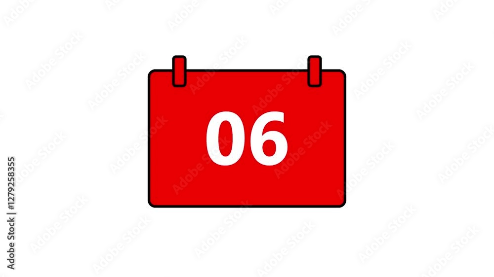 Minimal Calendar animation. Date 06 on whit background, 10s loop. clean UI motion graphics. High- Quality video for events, Reminders, and Digital Signage. Minimal Calendar animation. Date 06 on whit background, 10s loop. clean UI motion graphics. High- Quality video for events, Reminders, and Digital Signage.