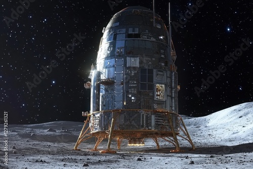 Lunar lander on the moon's surface under a starlit sky during a space exploration mission photo