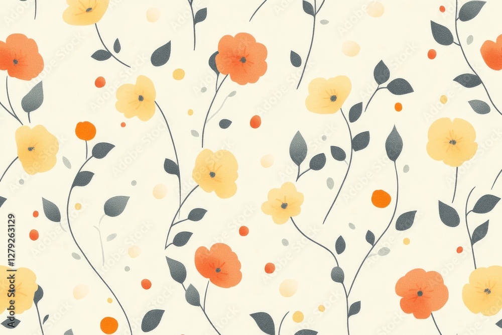 Fototapeta premium Elegant Floral Pattern: A Seamless Design of Delicate Blooms and Leaves