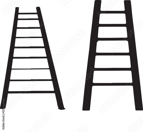 Ladder mockups set isolated on white background. Vector realistic illustration of color wooden, metal or plastic stepladder leaning on wall with shadow, construction work equipment, success concept
