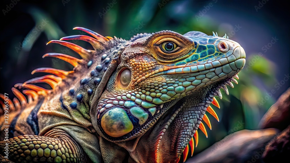 Fototapeta premium Minimalist Rare Iguana Photography, Abstract Reptile Art, Nature Wildlife