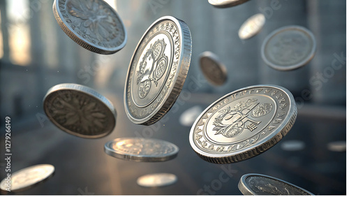 Floating Silver Coins with Sparkling Effects
