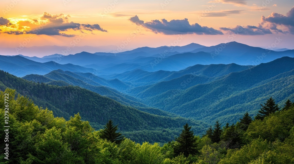 Majestic Sunset Over Rolling Blue Ridge Mountains Majestic Sunset Over Rolling Blue Ridge Mountains