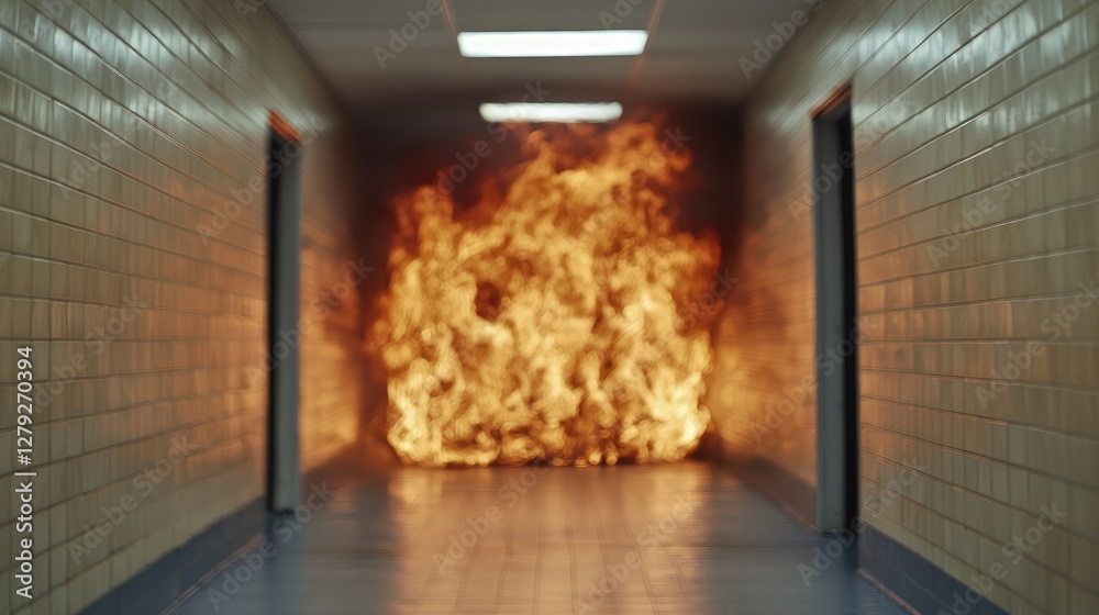 Fototapeta premium Fire in Hospital Corridor - Emergency Response - Possible Use for Training
