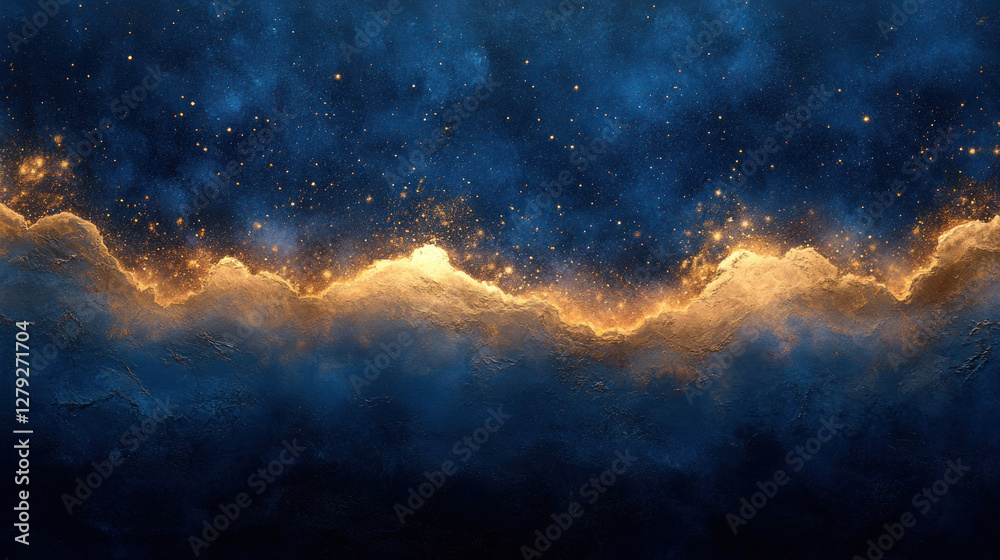 Fototapeta premium Metallic wallpaper with gradient gold accents shimmering against a deep navy blue backdrop
