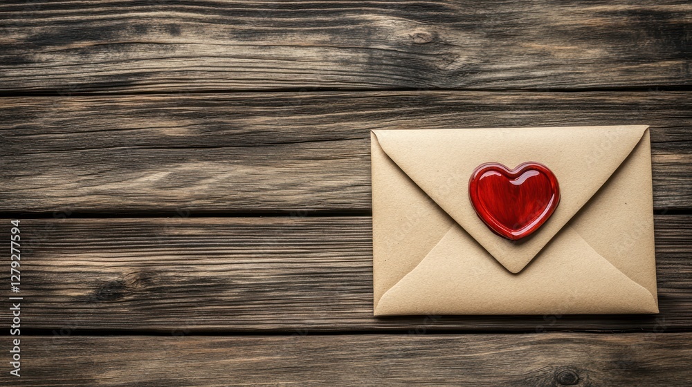 A Heart Sealed Envelope On Wooden Surface A Heart Sealed Envelope On Wooden Surface