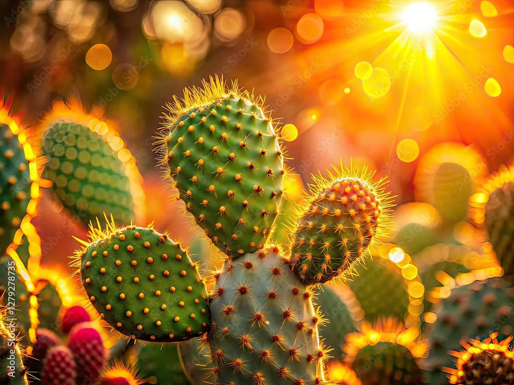 Prickly Pear Cactus Bokeh, Desert Floral, Close Up Nature Photography Prickly Pear Cactus Bokeh, Desert Floral, Close Up Nature Photography