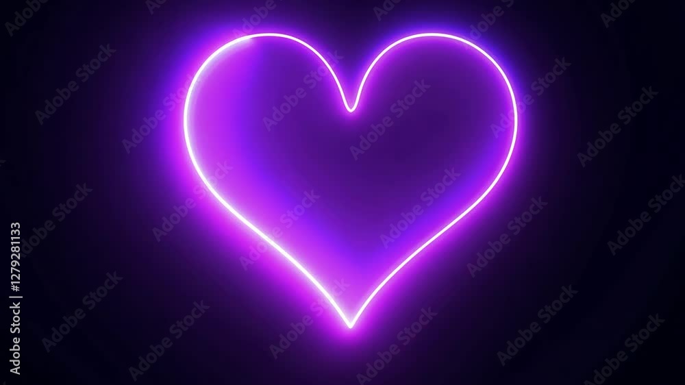 Glowing neon purple heart shape on a dark background with soft neon lighting Glowing neon purple heart shape on a dark background with soft neon lighting
