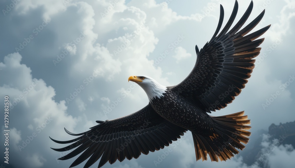 Obraz premium Majestic Eagle Soaring Through a Dramatic Cloudy Sky