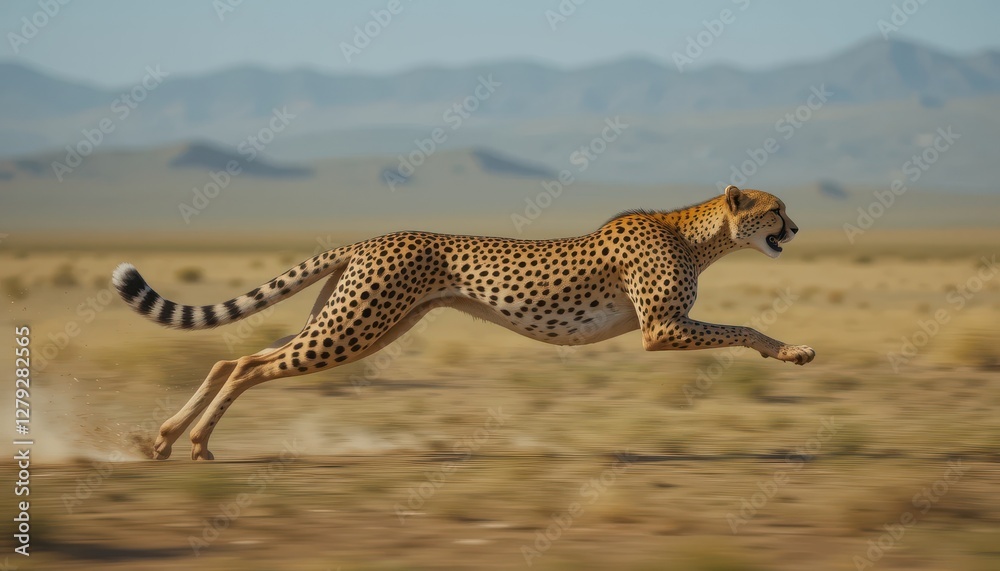 Obraz premium Cheetah Sprinting Across Open Grassland in Natural Habitat