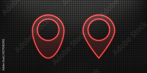 Neon map location pin. Glass neon marker