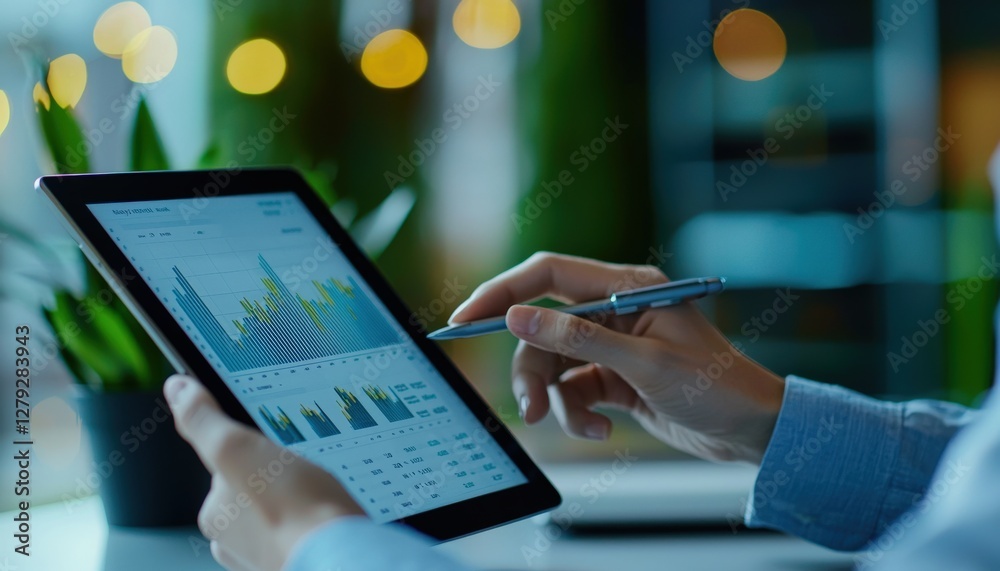 Person Using Tablet for Data Analysis and Business Insights Person Using Tablet for Data Analysis and Business Insights
