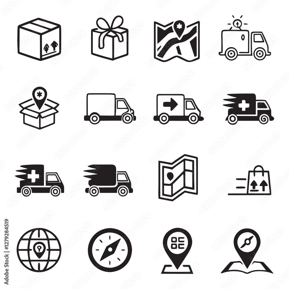 Icons set. Set of Delivery icons set elements illustration Isolated on vector Icons set. Set of Delivery icons set elements illustration Isolated on vector