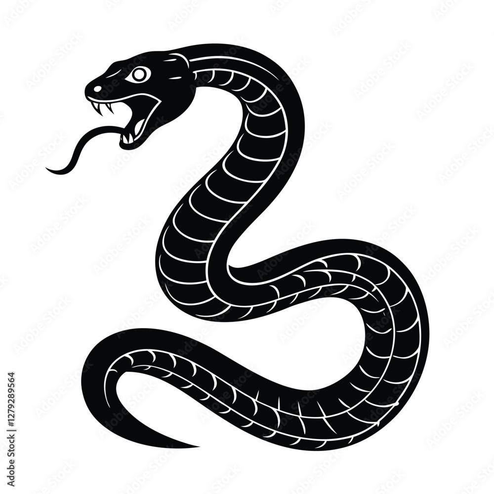 Fototapeta premium black snake vector illustration isolated on white background