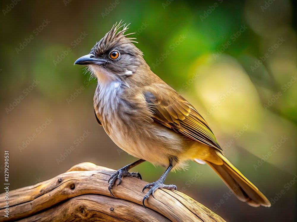 Fototapeta premium Streak-eared Bulbul on Branch - AI Portrait Photography