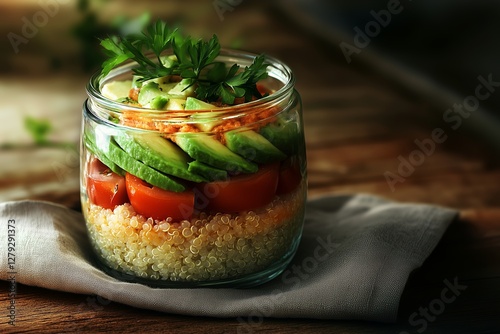 Wallpaper Mural A vibrant jar of quinoa salad with avocado and cherry tomatoes, perfect for healthy jar breakfasts. Enjoy this nutritious meal anytime and anywhere! Torontodigital.ca