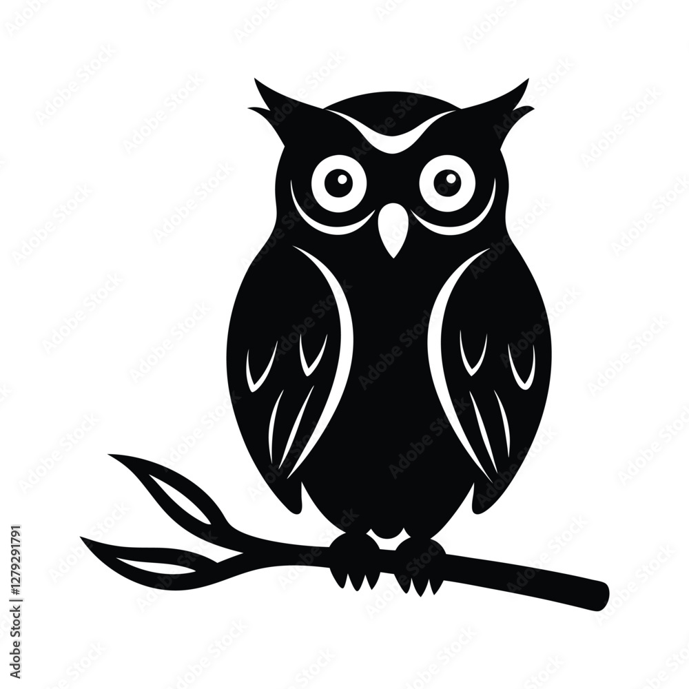 Fototapeta premium owl sitting on branch silhouette isolated on white background