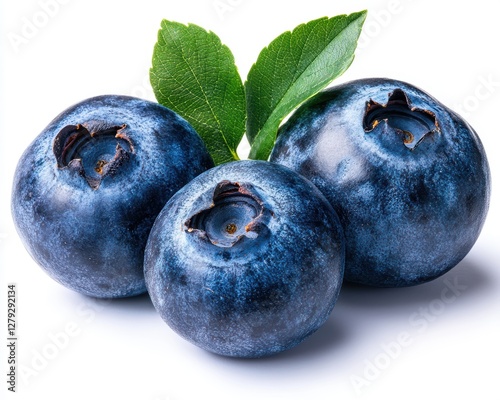 Wallpaper Mural Fresh Blueberries with Green Leaves on White Background Torontodigital.ca